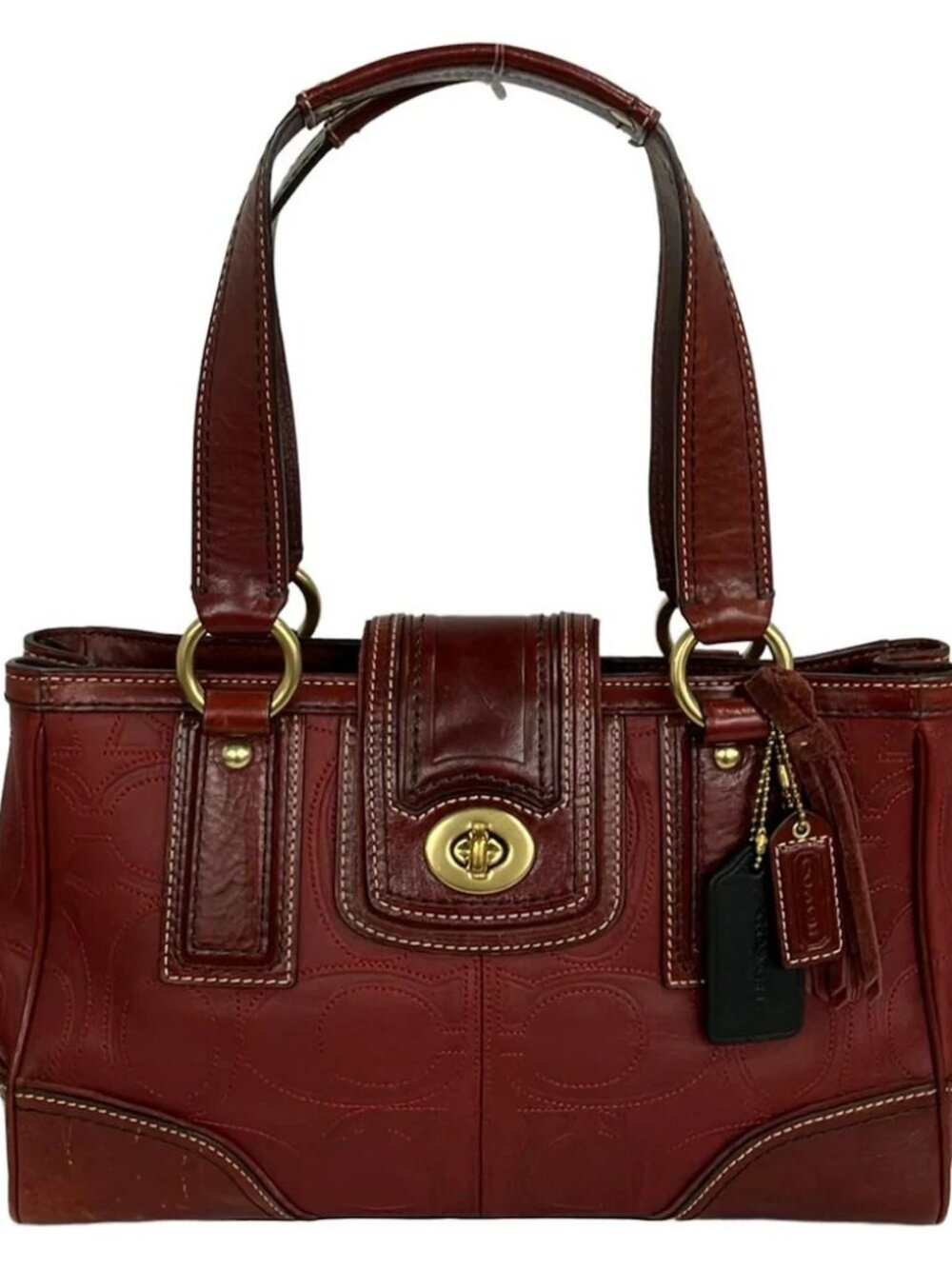 COACH Hamptons Leather Signature Medium Carryall 11330 Bordeaux Leather